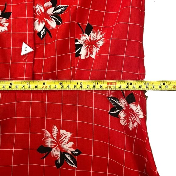 Vintage retro style midi dress floral and checkered print vibrant red - Picture 14 of 15